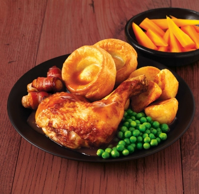 Roast Chicken Leg Yorshire Pudding Packaging photography by Stephen Conroy Food Photographer