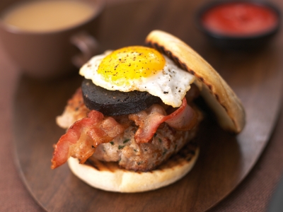 Breakfast burger with egg and bacon photography by Stephen Conroy Food Photographer